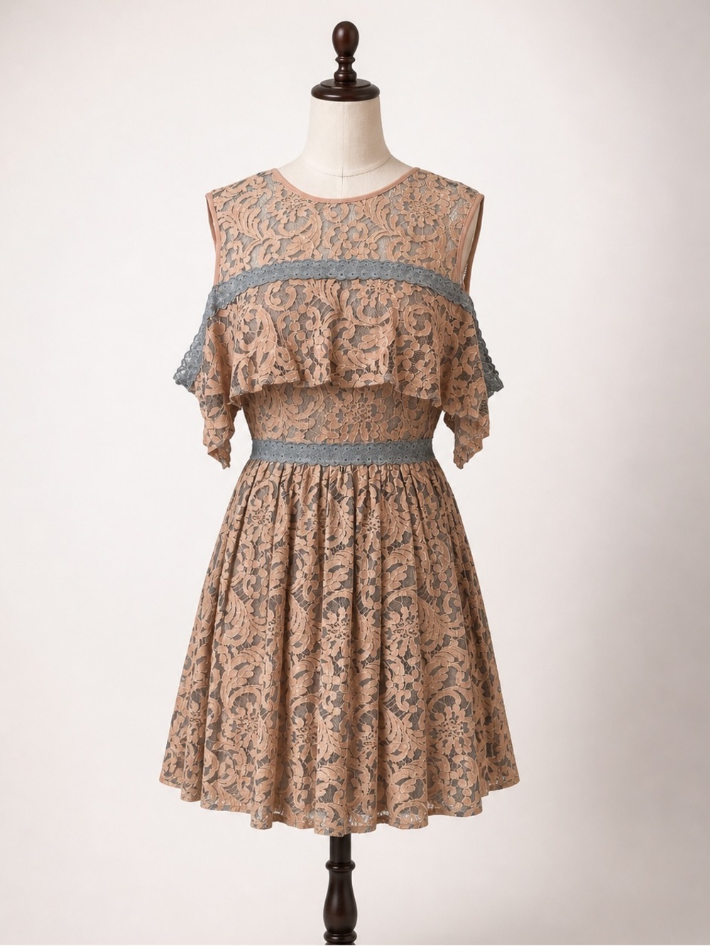 Foxiedox Cold Shoulder Pleated Lace Dress